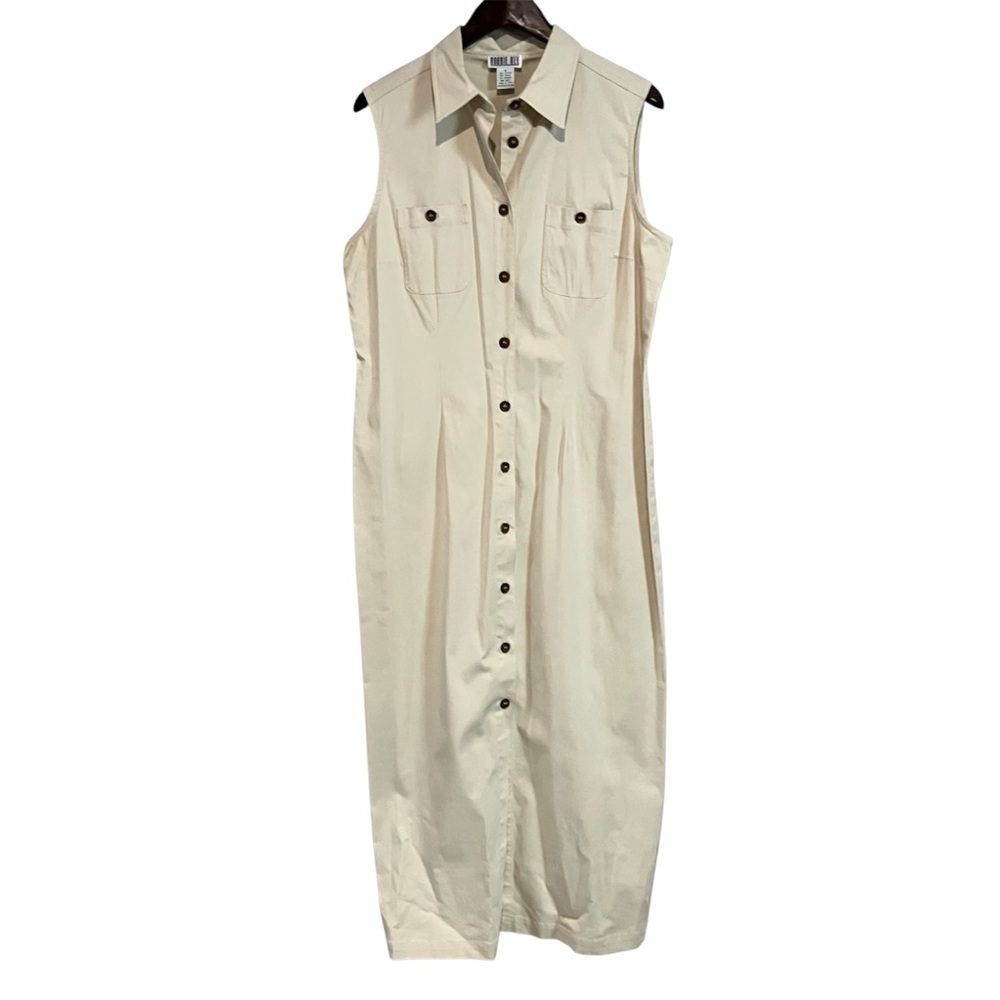 Vintage 90s Robbie Bee Cream Khaki Sleeveless Maxi Dress Women's Size 16 - Picture 2 of 7